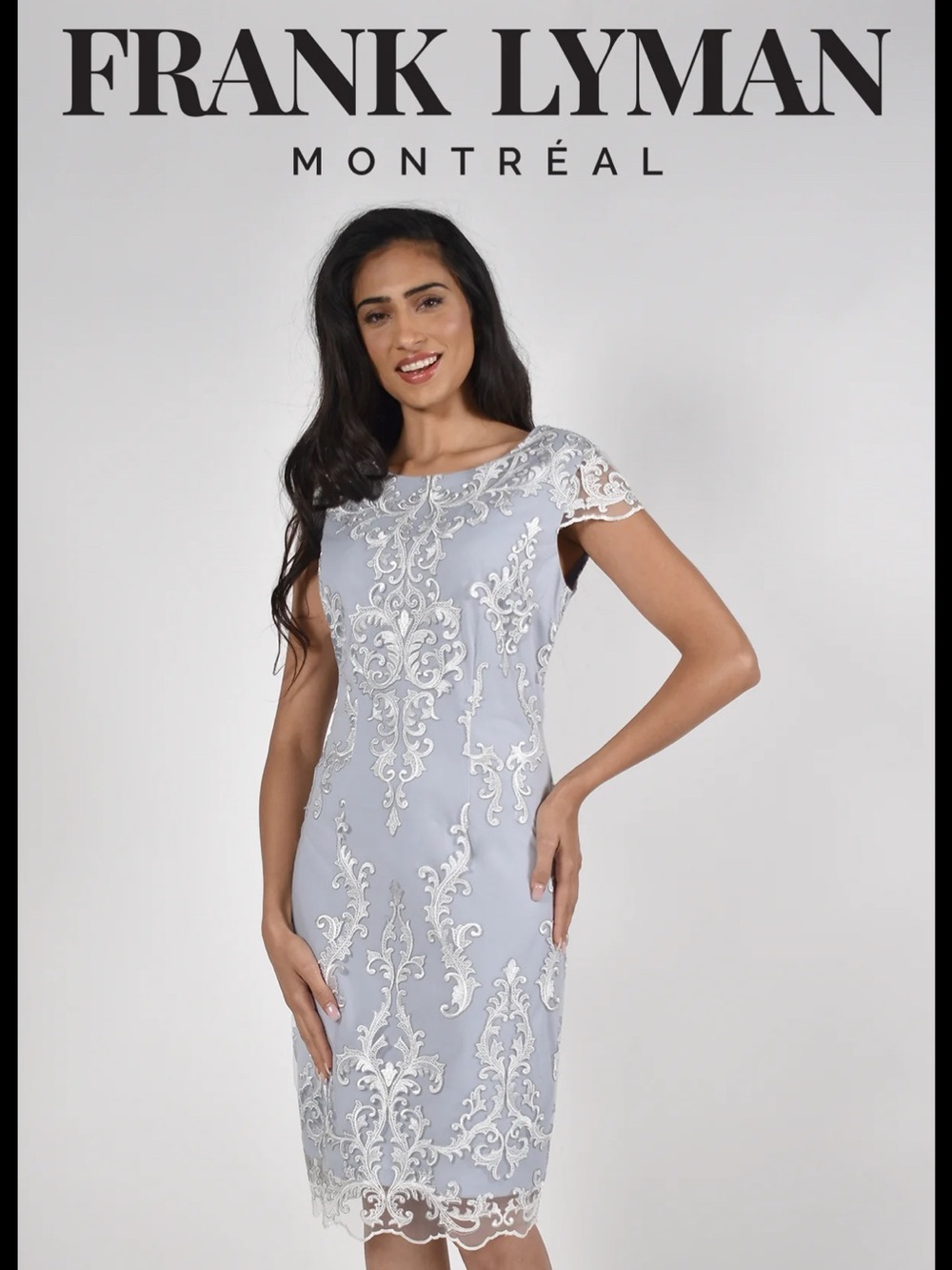 Frank Lyman Light Blue Lace Overlay Formal Dress | Size 12 | Ivory Lace Appliqué